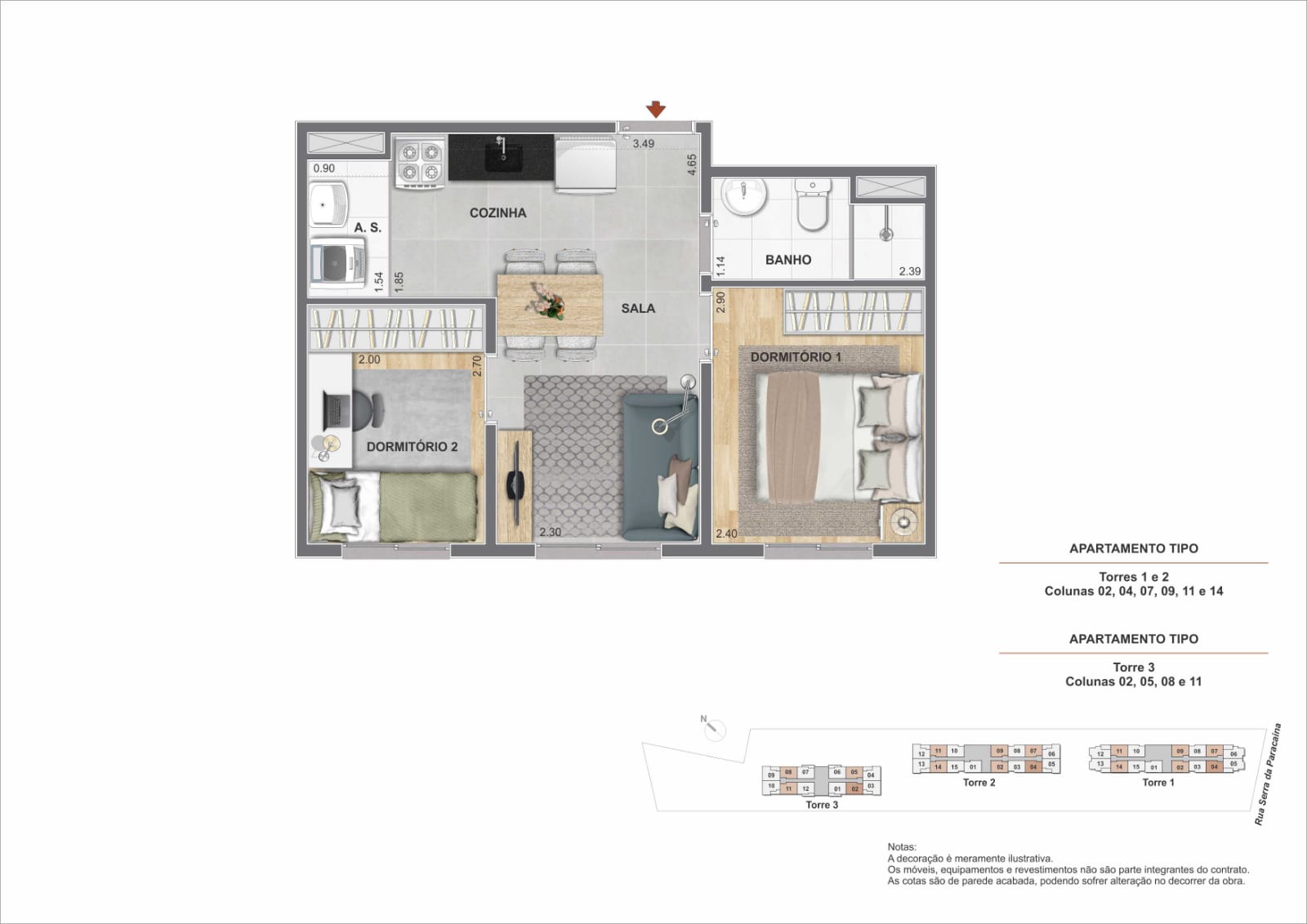 Unidade 33 e 34m² sem sacada